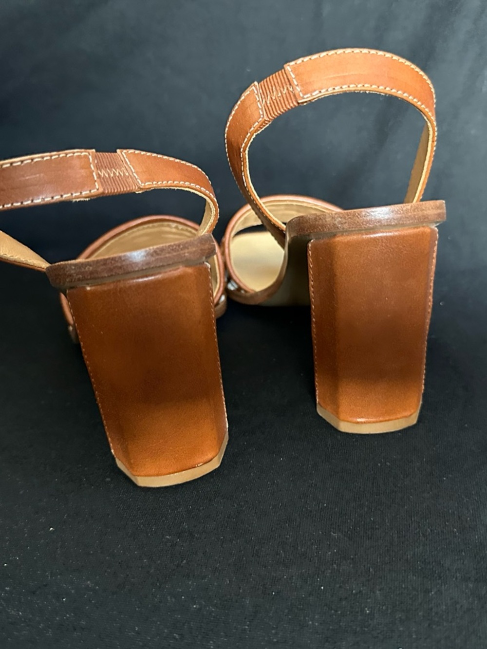 Made in Italy Brown & Cream Woven Slingback Block Heels strap and buckle sandals - Picture 6 of 16